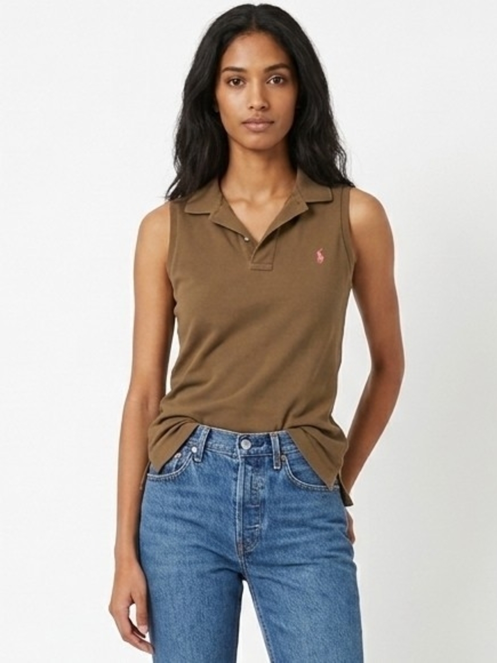 Vintage Ralph Lauren Sleeveless Polo Tank Top in Olive Brown - M